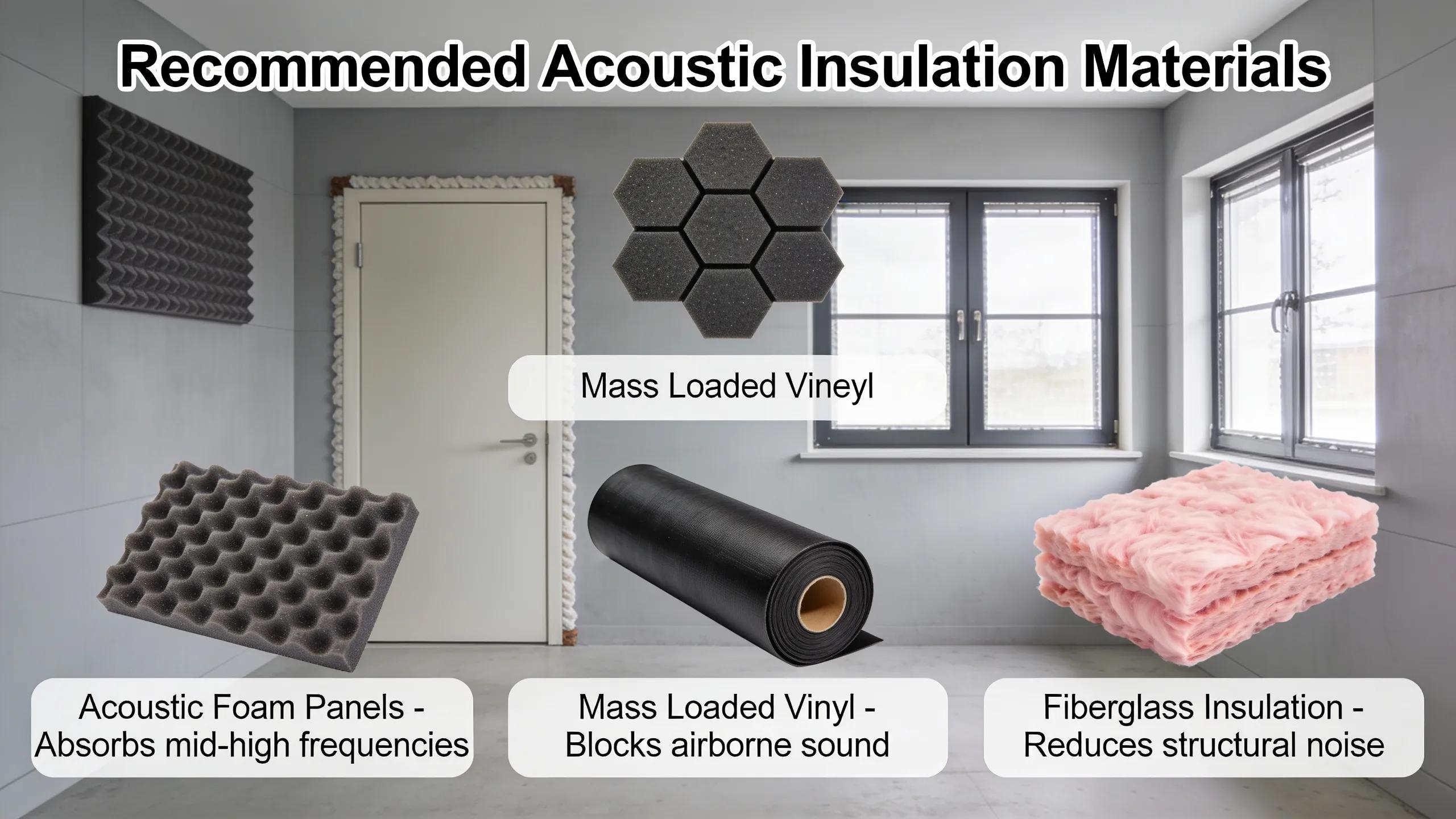 Essential Tips for a Quiet AC Unit and Reduced Noise Levels 3 Recommended acoustic insulation materials for HVAC systems arranged in a soundproofed environment to illustrate noise reduction